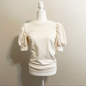 Frame Cream Short Puffed Sleeve Crew Neck Sweatshirt Size Small